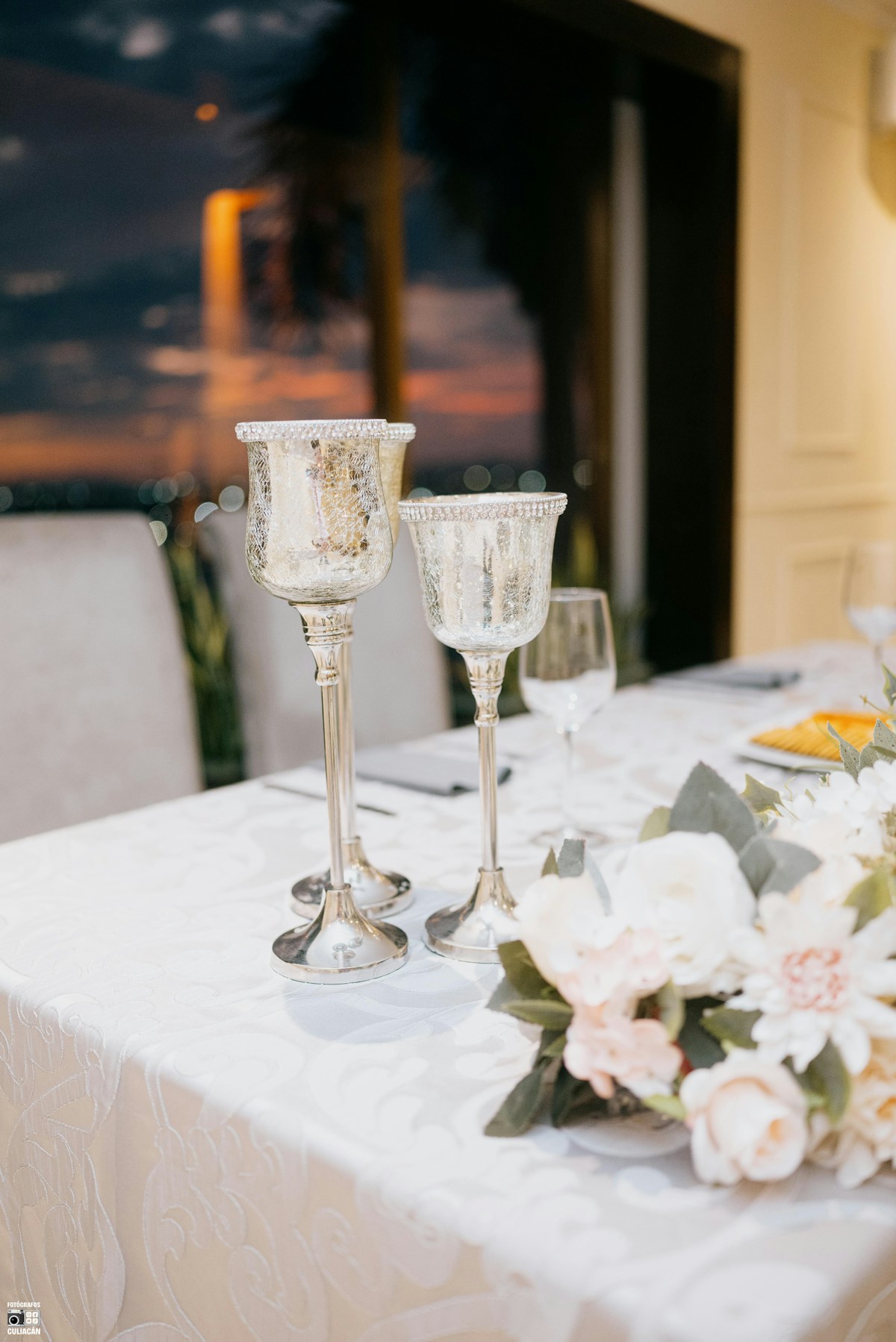 Elegant table centerpiece with flowers